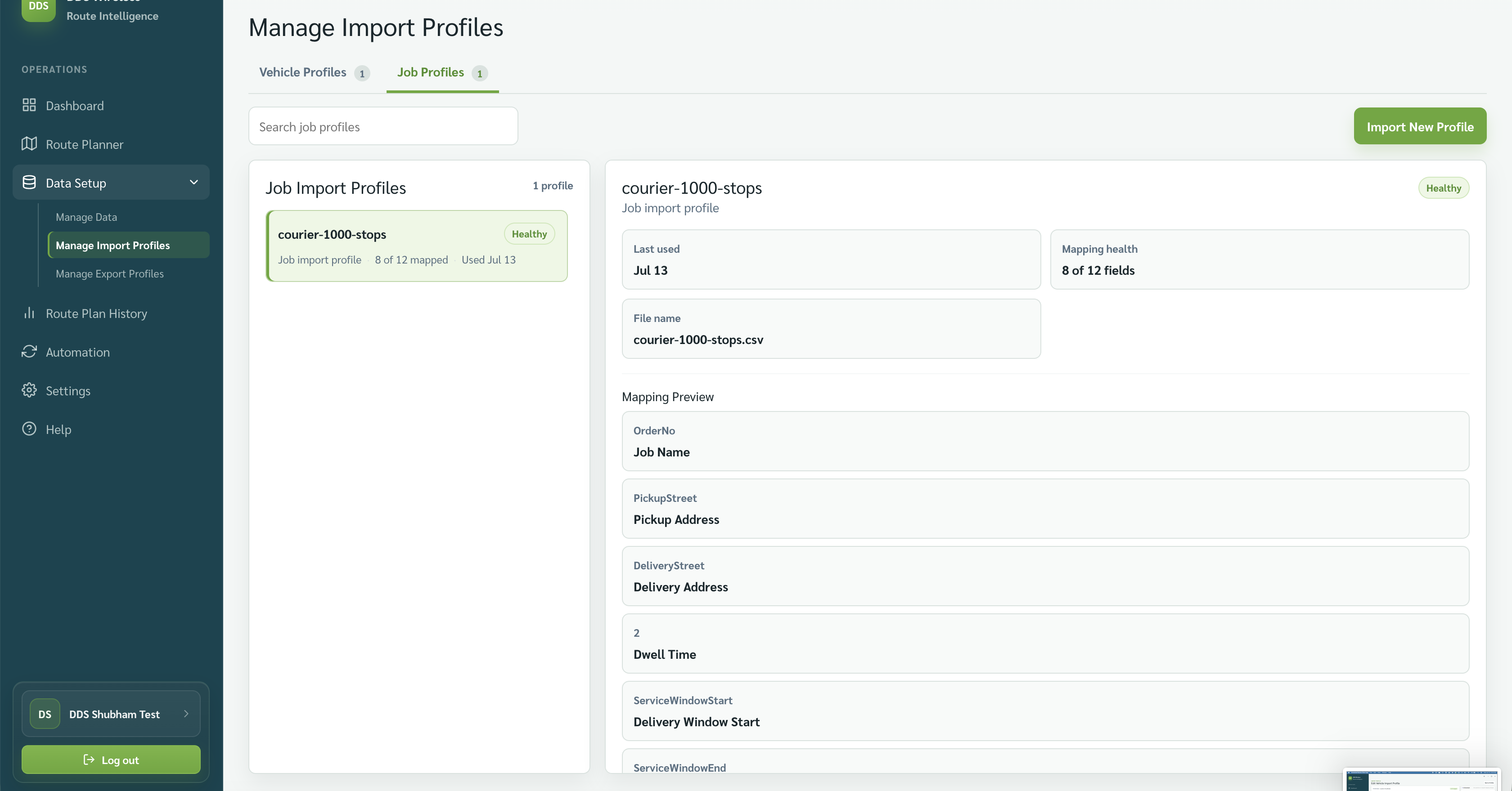 Manage Import Profiles on Job Profiles.