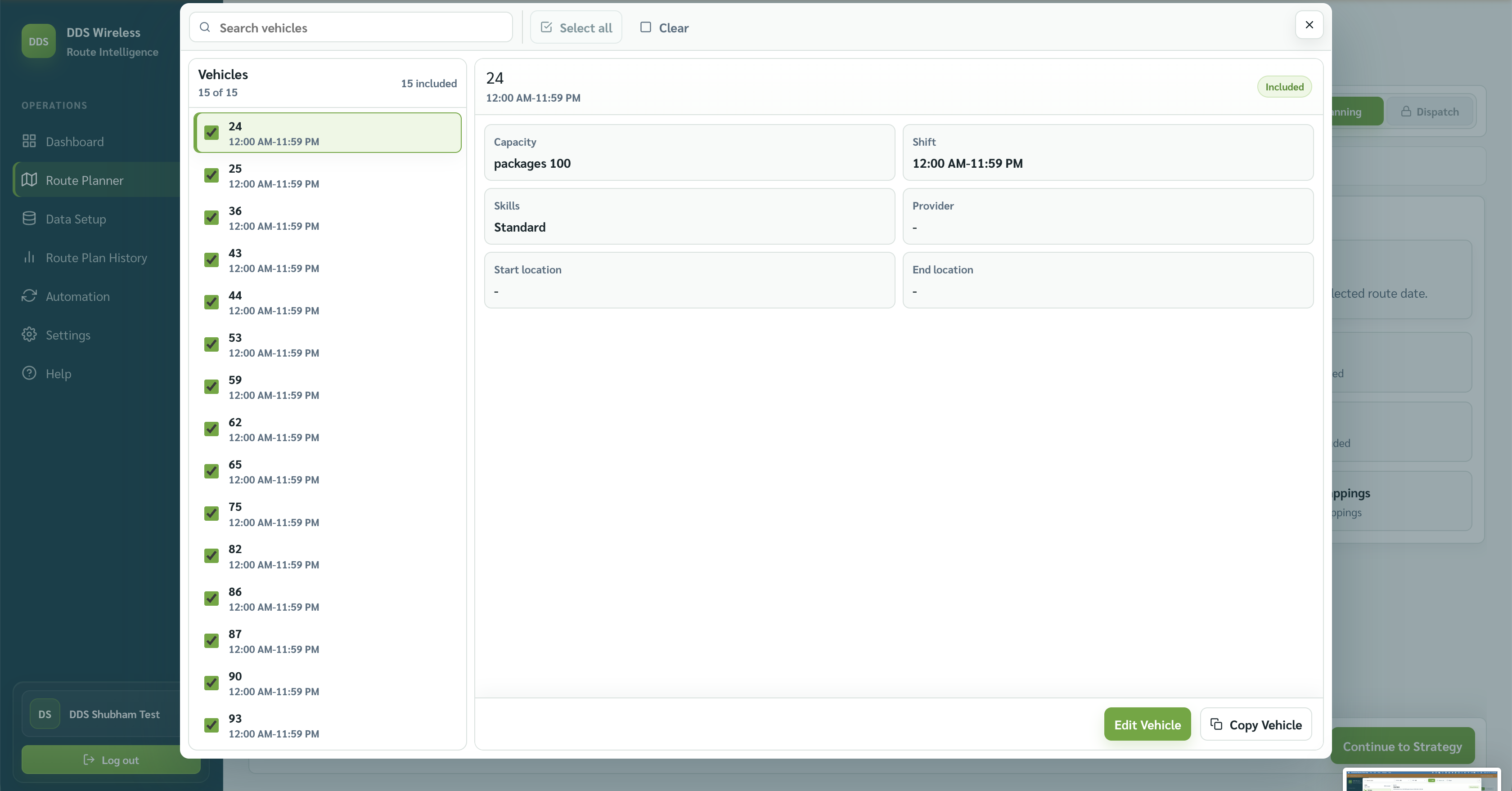 Route Planner Manage Vehicles with the included fleet.